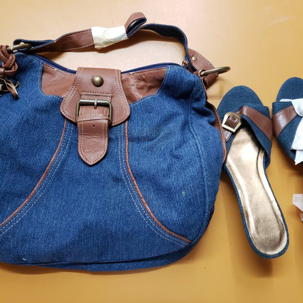 Woman's jean shoulder bag and shoes